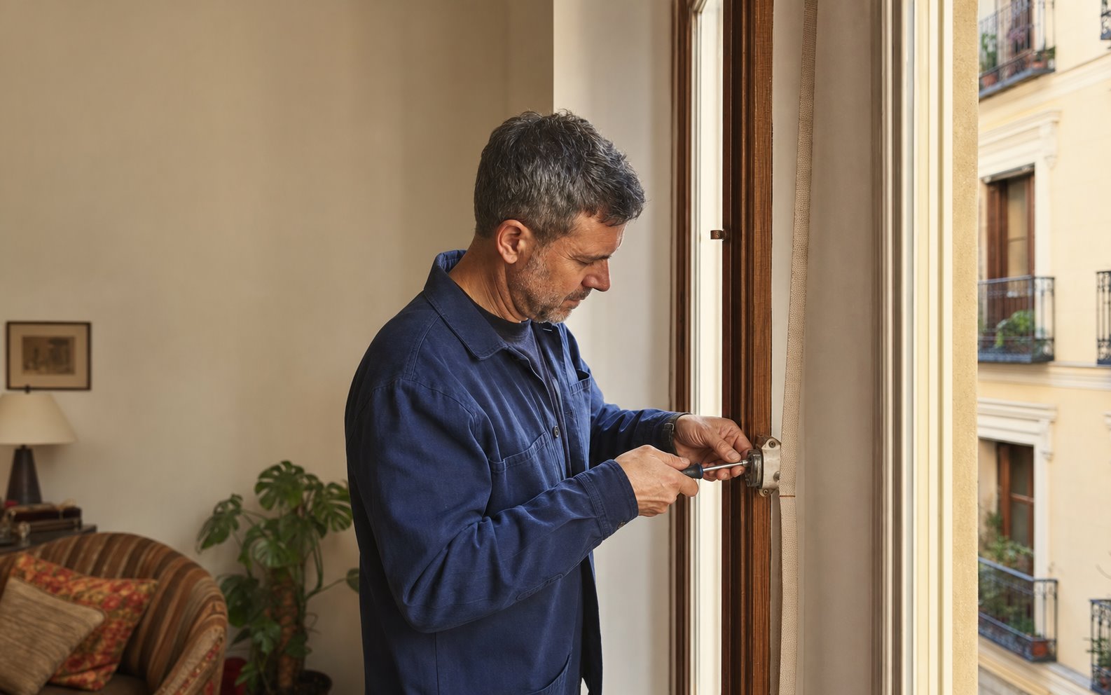 Imagen de marca de un técnico reparando una persiana manual